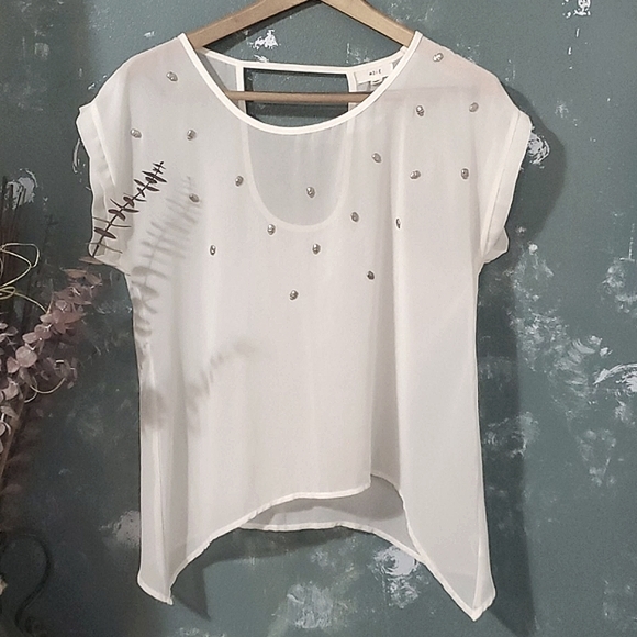 🔖MINE Sheer Blouse with Silver Skulls - Picture 1 of 9